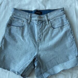 Express Light Blue High-Rise Denim Cutoff Shorts